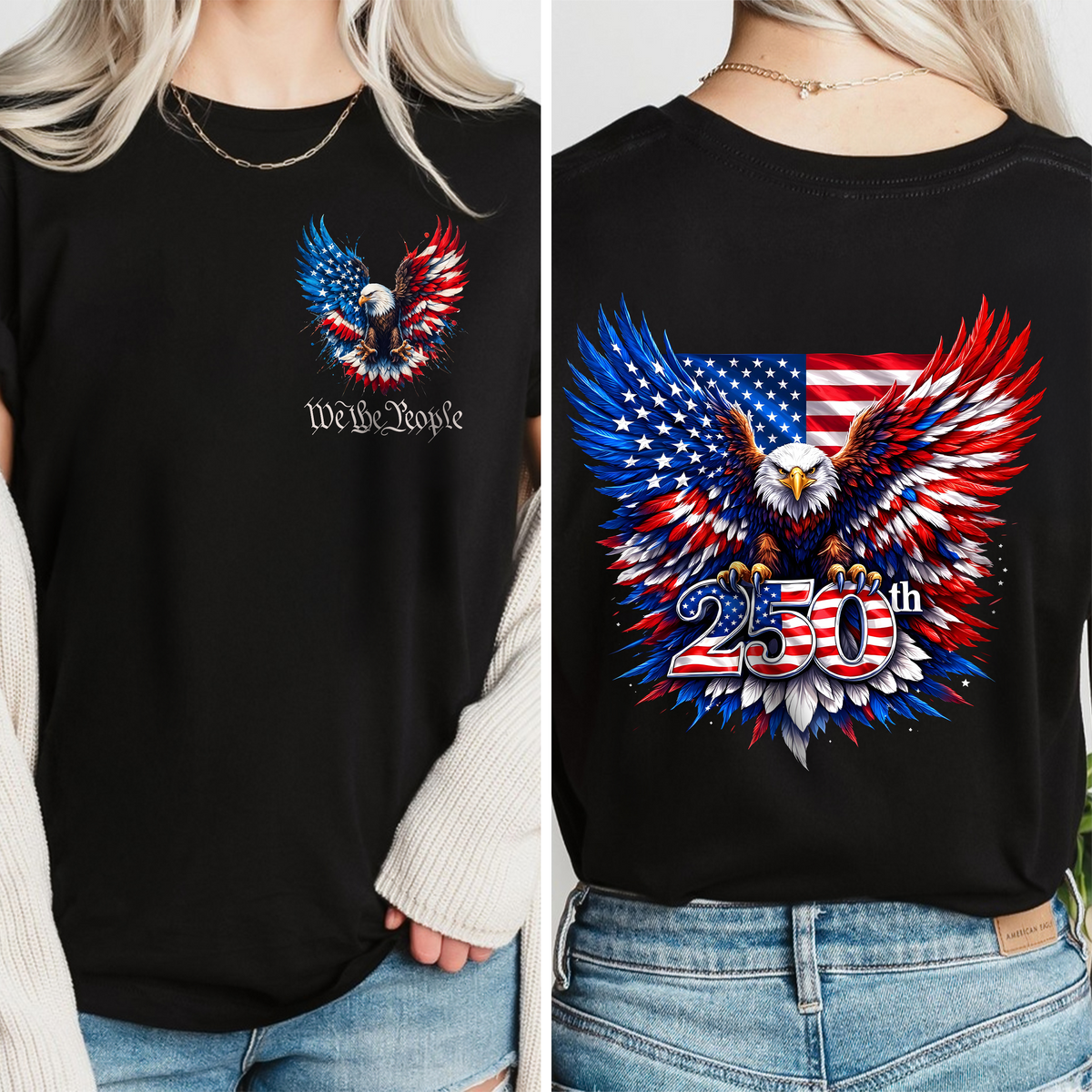 250 Years American 250th Anniversary Back & Front Shirt USA Flag We The People Dark Shirt CH07 910954