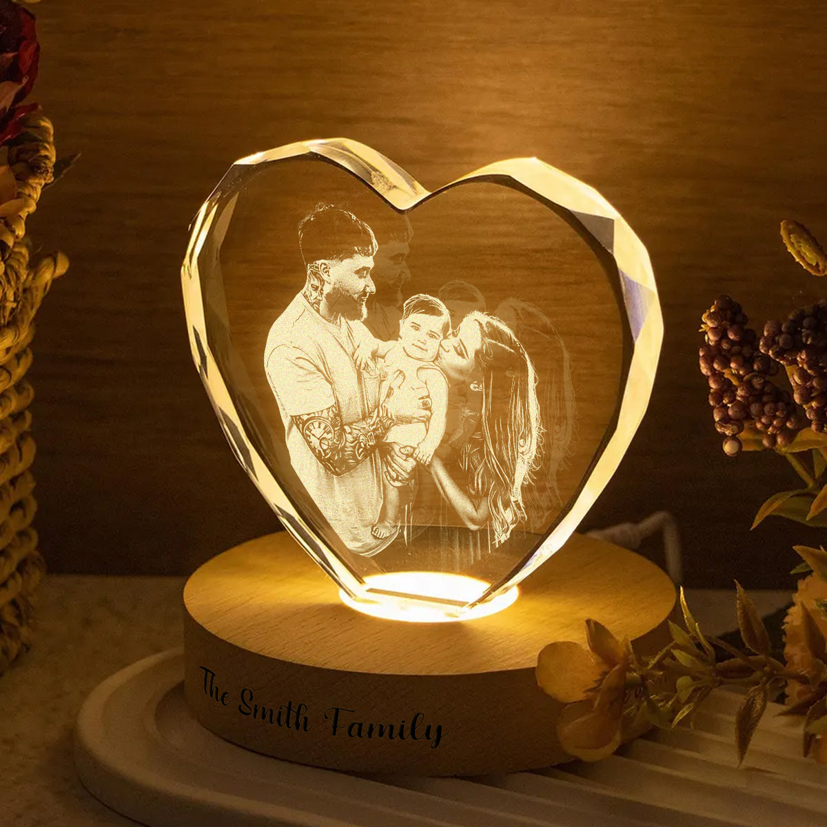 Custom Family Photo Engraved Crystal Photo With Light HA75 898206