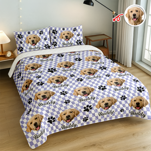 Custom Face Dog Cat Checkerboard Pattern Quilt Bedding Set HA75 898246
