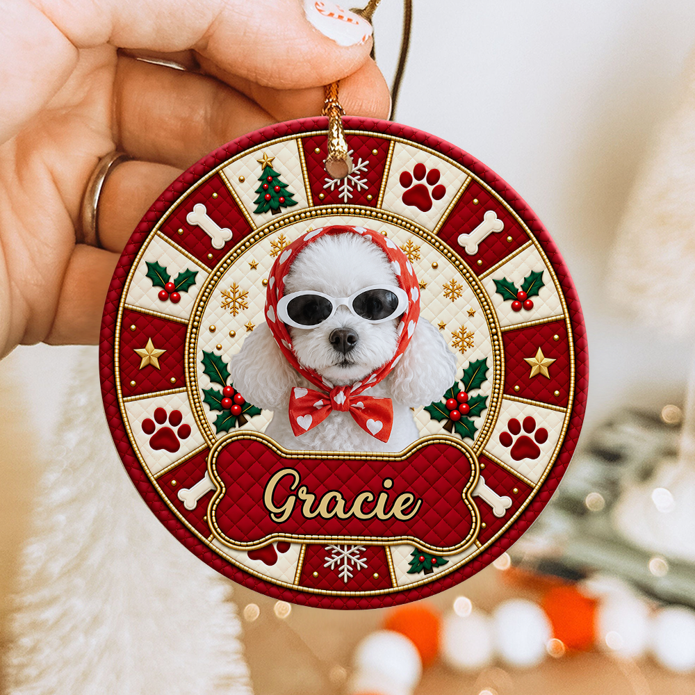 Personalized Pet Photo Christmas Ceramic Ornament, Custom Christmas Tree Decoration Gift For Pet Lovers HO82 904146