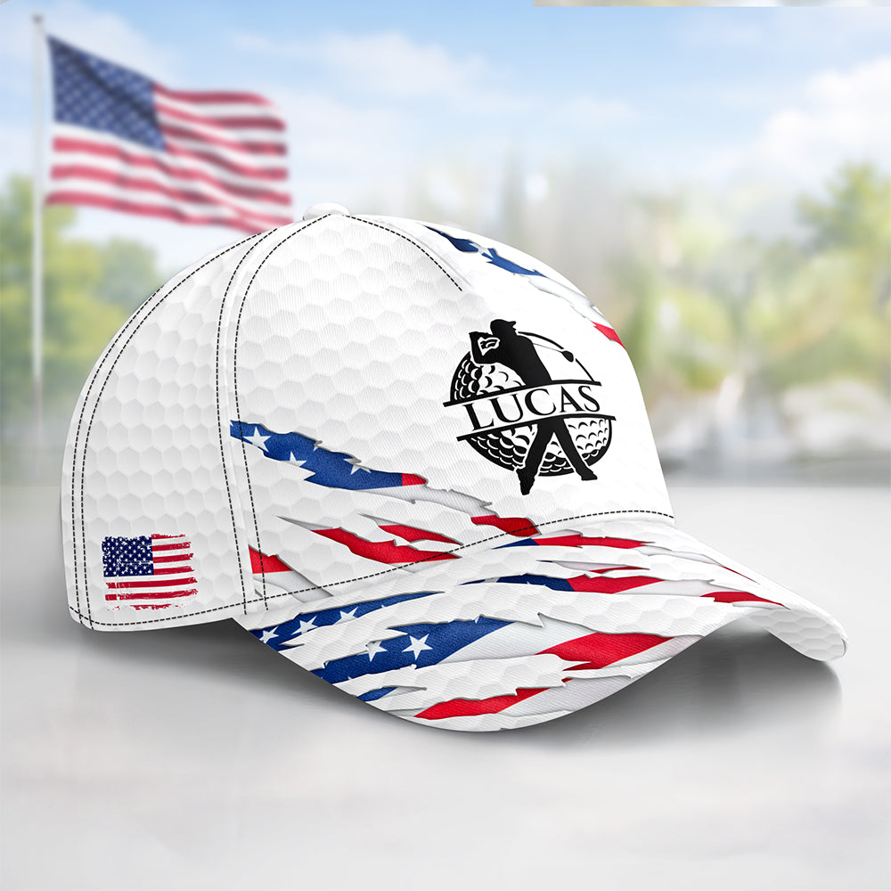 Personalized Golf Ball Pattern With America Flag Classic Cap HO82 902326