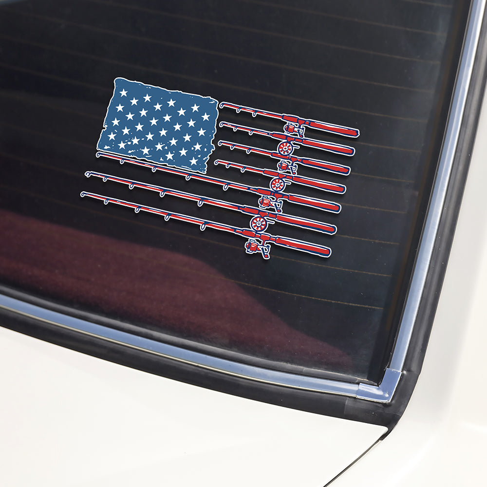 Patriotic Fishing Rod USA Flag Car Decal Sticker LM32 669321