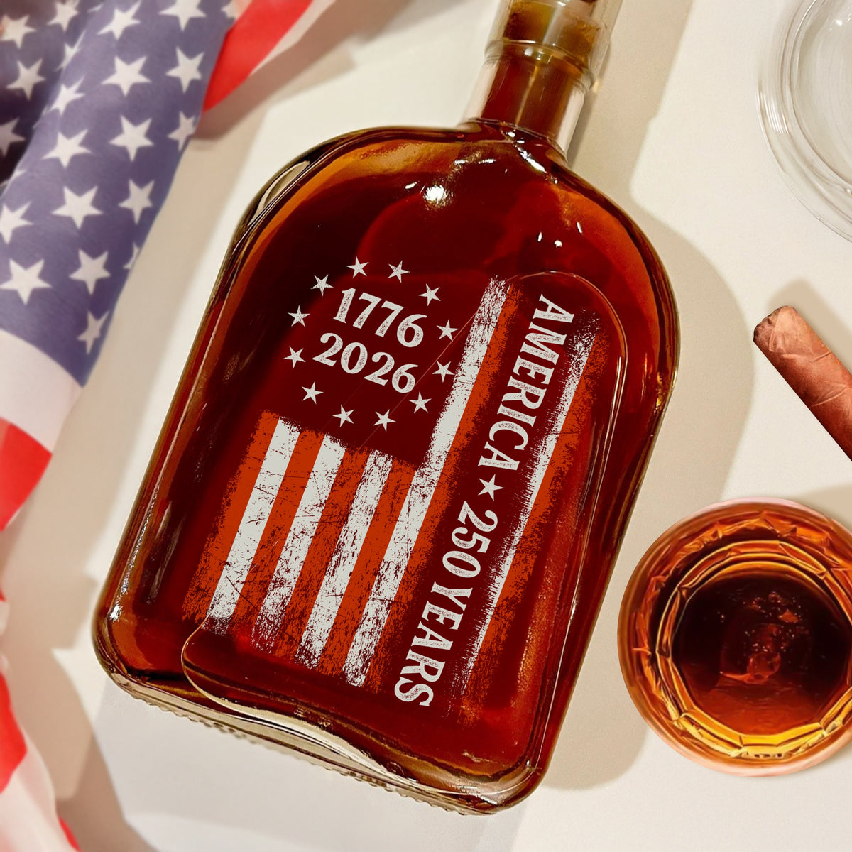 250 Years America Flag 250th Birthday 1776-2026 Whiskey Bottle HO82 894780