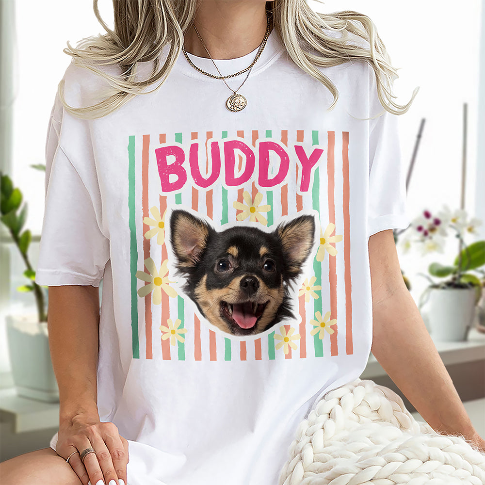 Custom Photo Dog & Cat Portrait Bright Shirt with Pet Name, Retro Vintage Pet Lover Gift TH10 170373