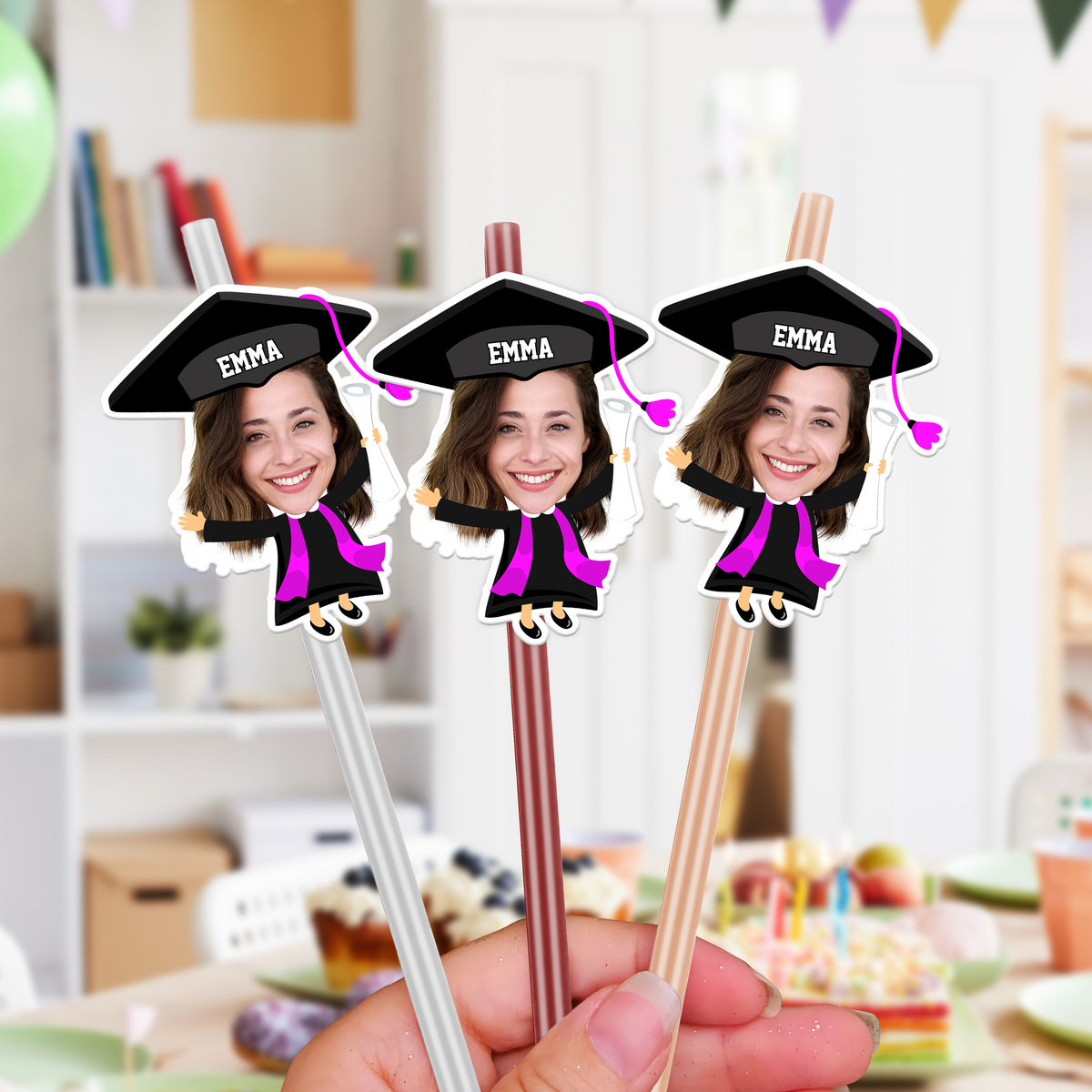 Custom Funny Face Class of 2026 Graduation Decoration Colorful Straws TH10 169133