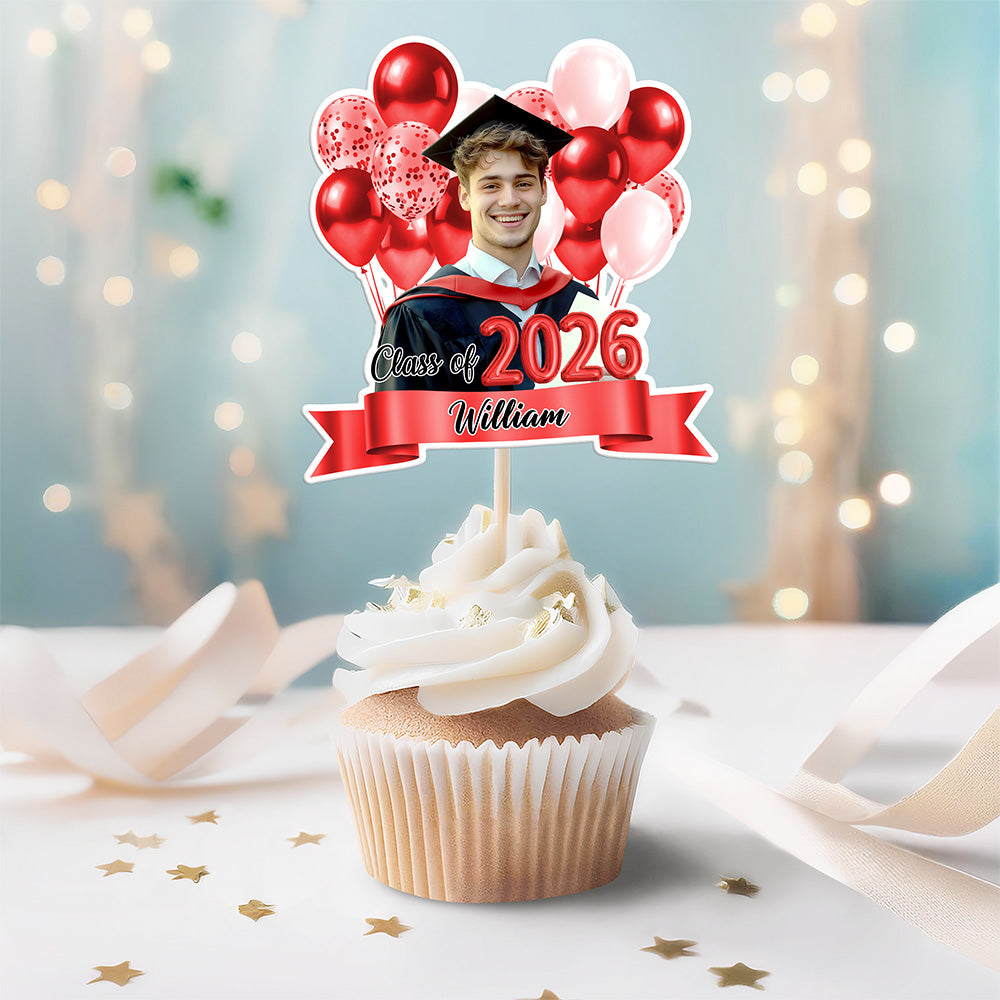 Custom Photo Graduation Cupcake Topper Class Of 2026 – Personalized Party Decoration CH07 910260