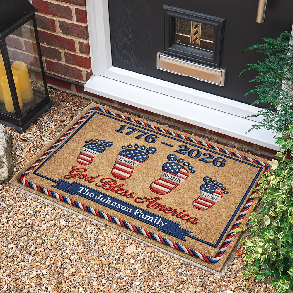Personalized God Bless America Doormat Patriotic American Flag Family TH10 169285
