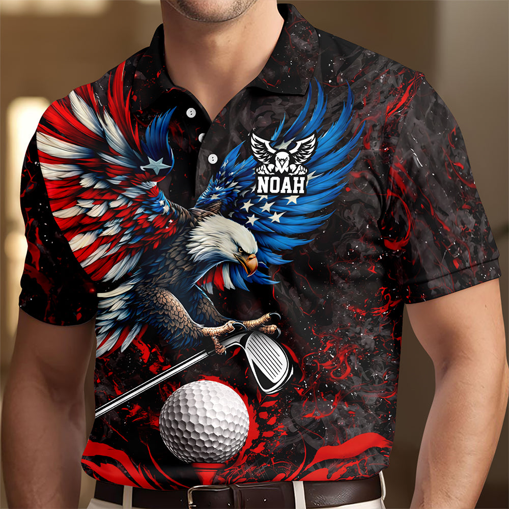 Personalized Name American Eagle Patriotic Polo Shirt For Golf Lovers HA75 921114