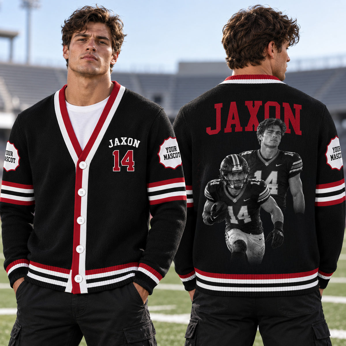 Custom Football Photo Varsity V-neck Cardigan Football Player Gift HO82 903630