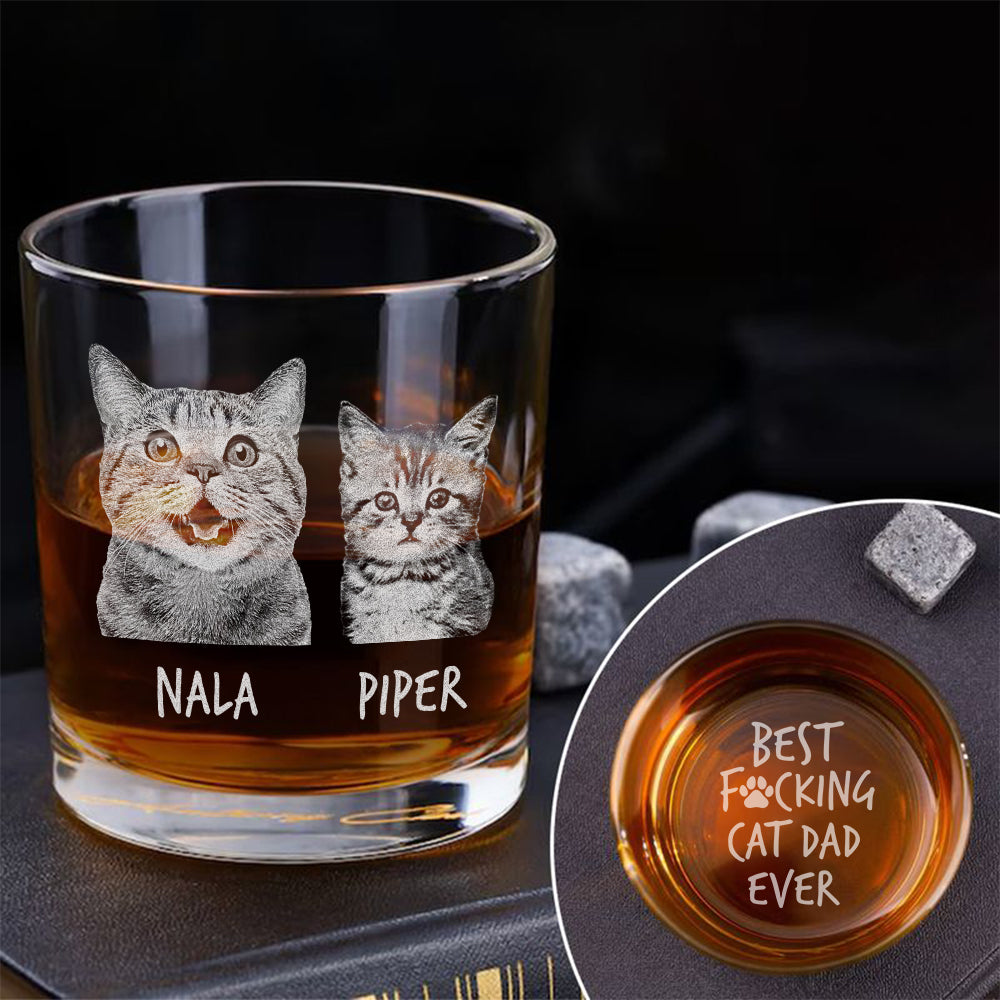 Custom Photo Best F*cking Cat Dad Ever Engraved Whiskey Glass Gift For Cat Lover CH07 895988