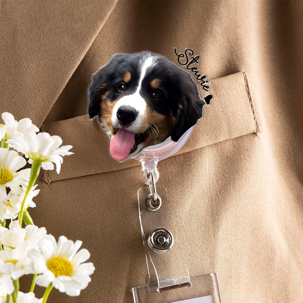 Custom Cute Pet Face & Name Acrylic Badge Reel Gift For Dog Lovers CH07 910758