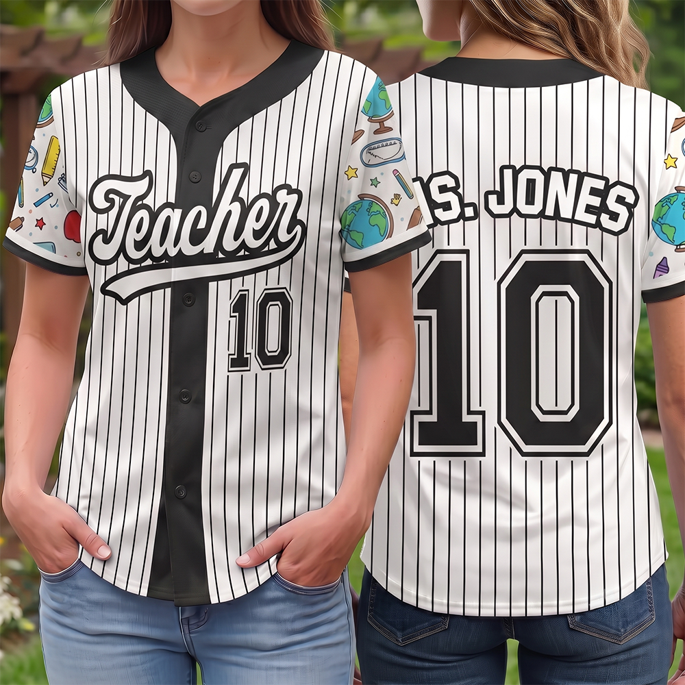 Personalized Teacher Jersey, Custom Name Number Baseball Shirt for Teachers, Back to School Appreciation Gift CH07 180042