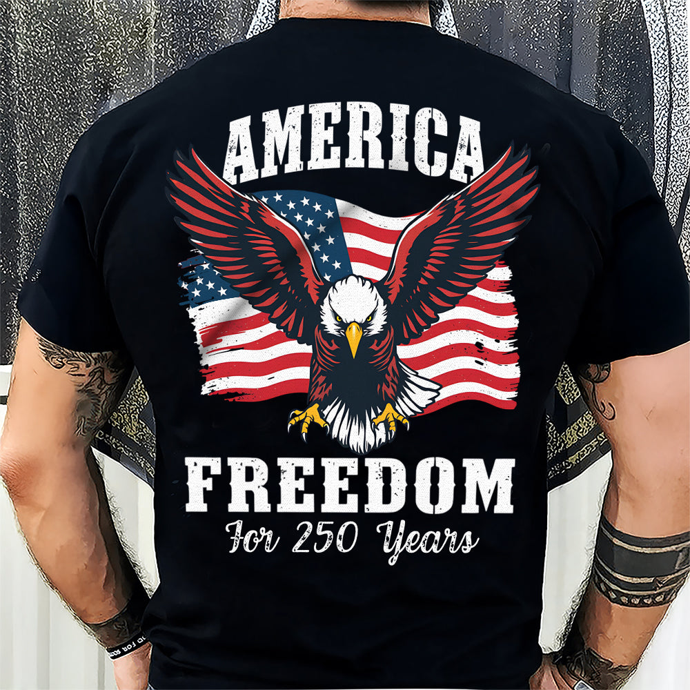 America 250 Years of Freedom Patriotic Eagle Flag Back Side Dark Shirt HA75 897334