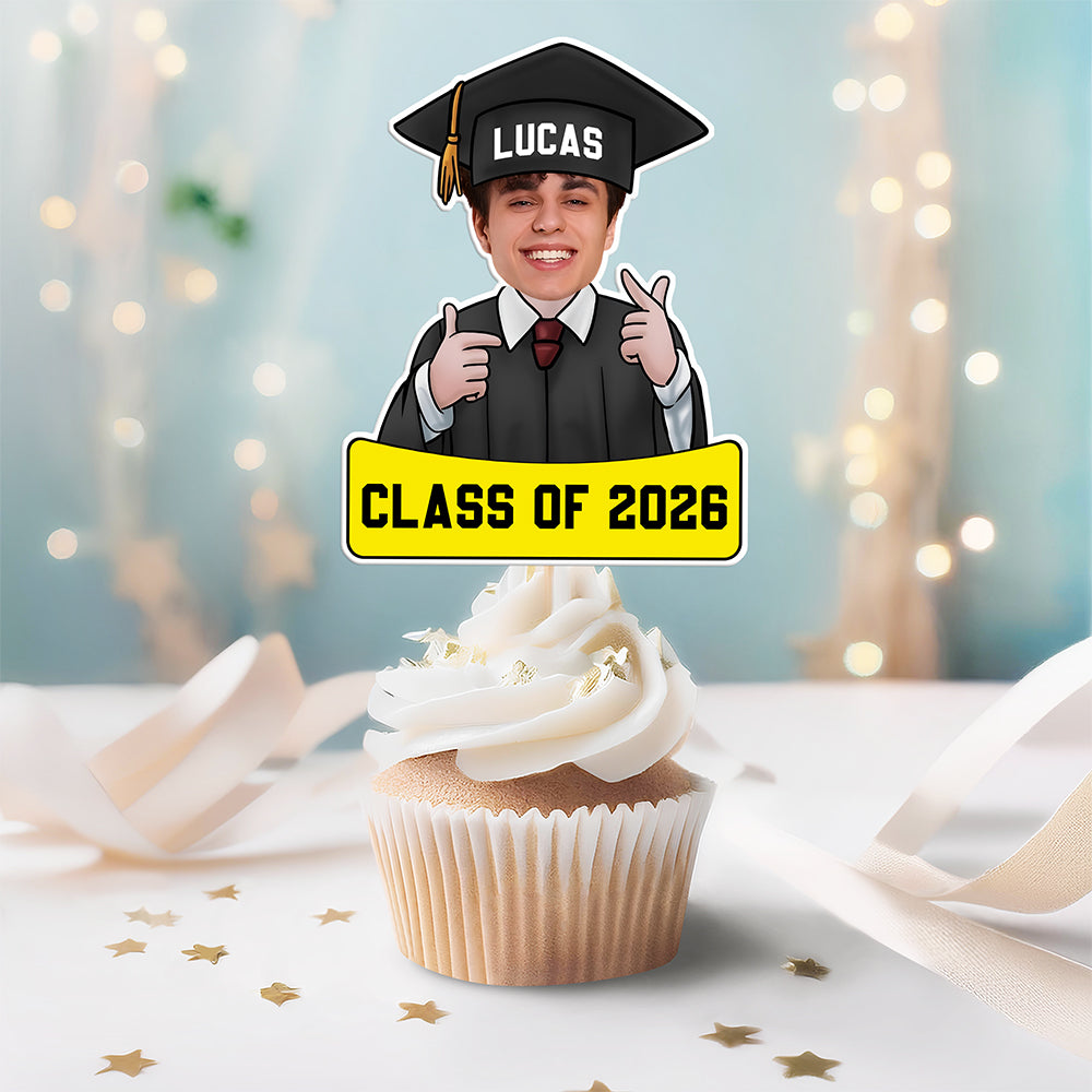 Custom Funny Face Class of 2026 Cupcake Toppers, Personalized Photo Graduation Party Favors LM32 899423