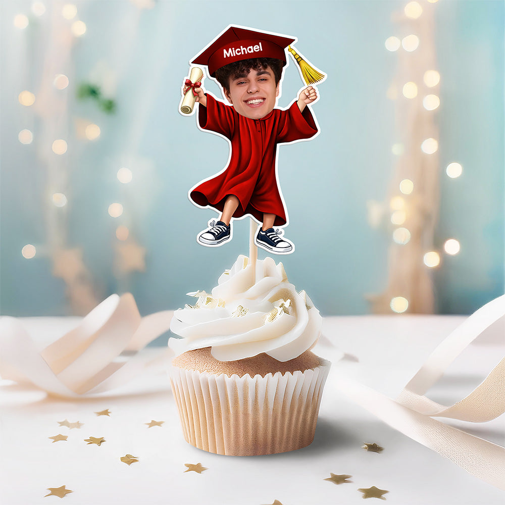 Custom Funny Face Class of 2026 Graduation Cupcake Toppers, Personalized Photo Grad Party Decor LM32 899425