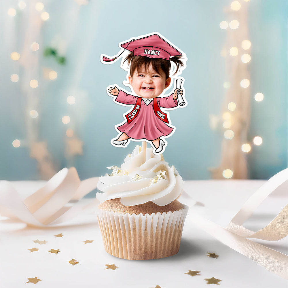Custom Kids Face Class of 2026 Graduation Decoration Funny Cupcake Toppers LM32 893289