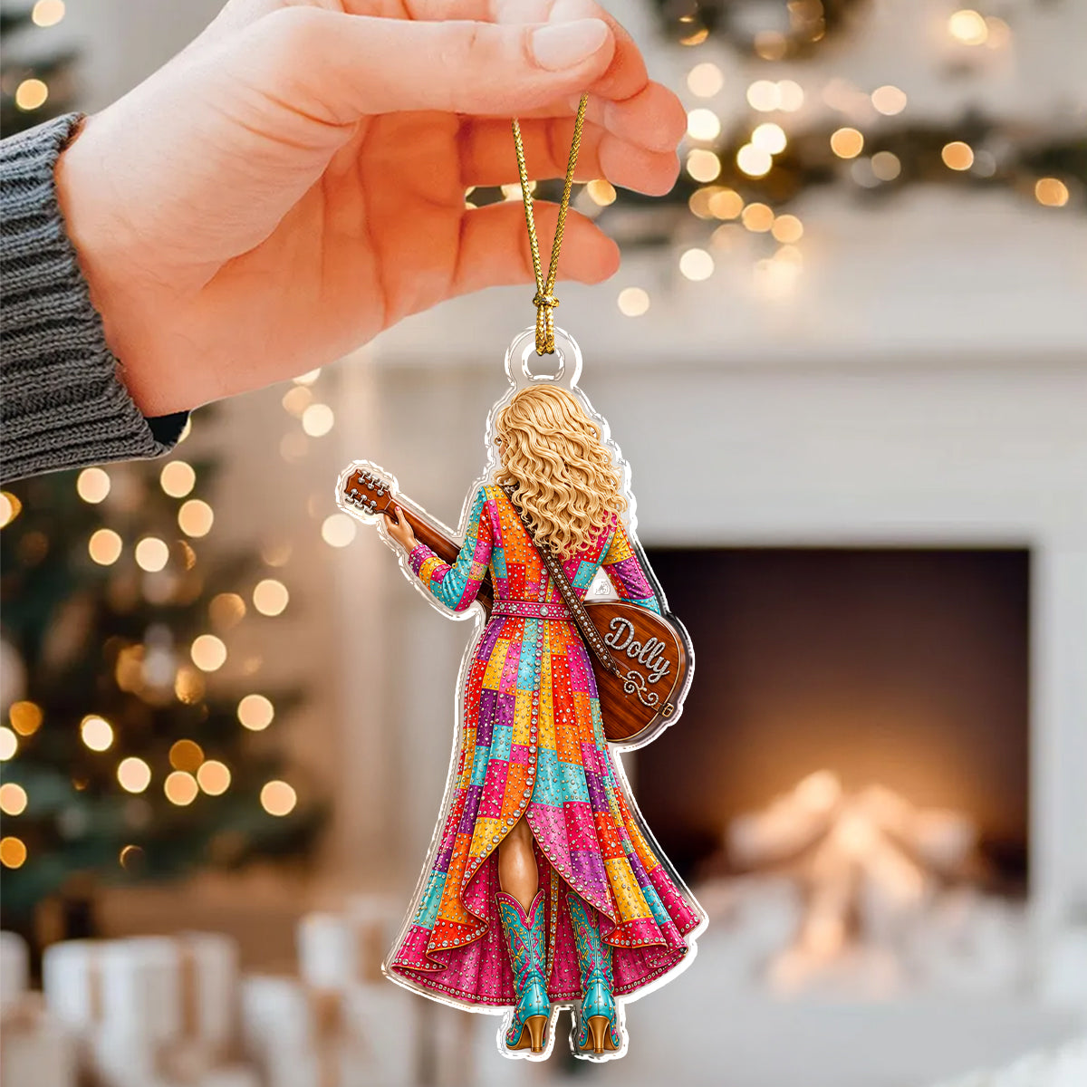 Dolly Pink Guitar Christmas Ornament, Country Music Legend Acrylic Ornament Gift HO82 903700