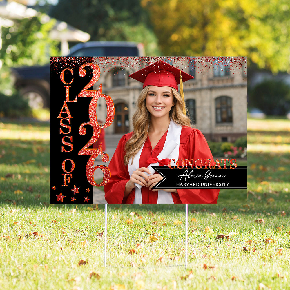 Custom Photo Class of 2026 Glitter Stars Graduation Yard Sign LM32 899361
