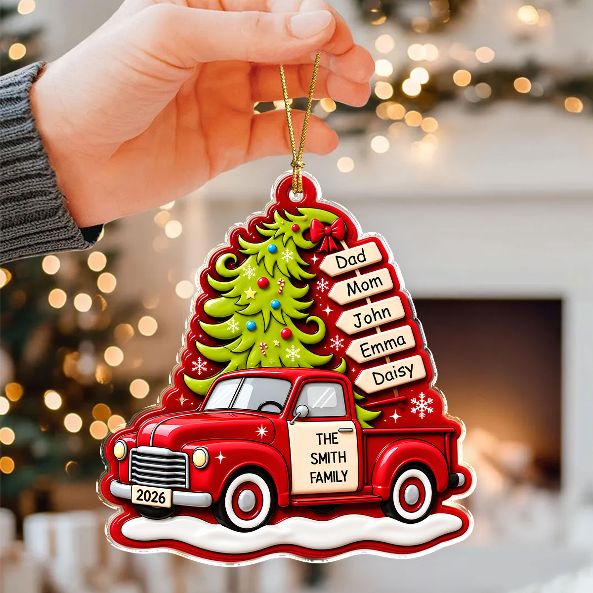 Custom Family Name Christmas Tree Red Truck Acrylic Ornament, Christmas Decoration for Families CH07 180740
