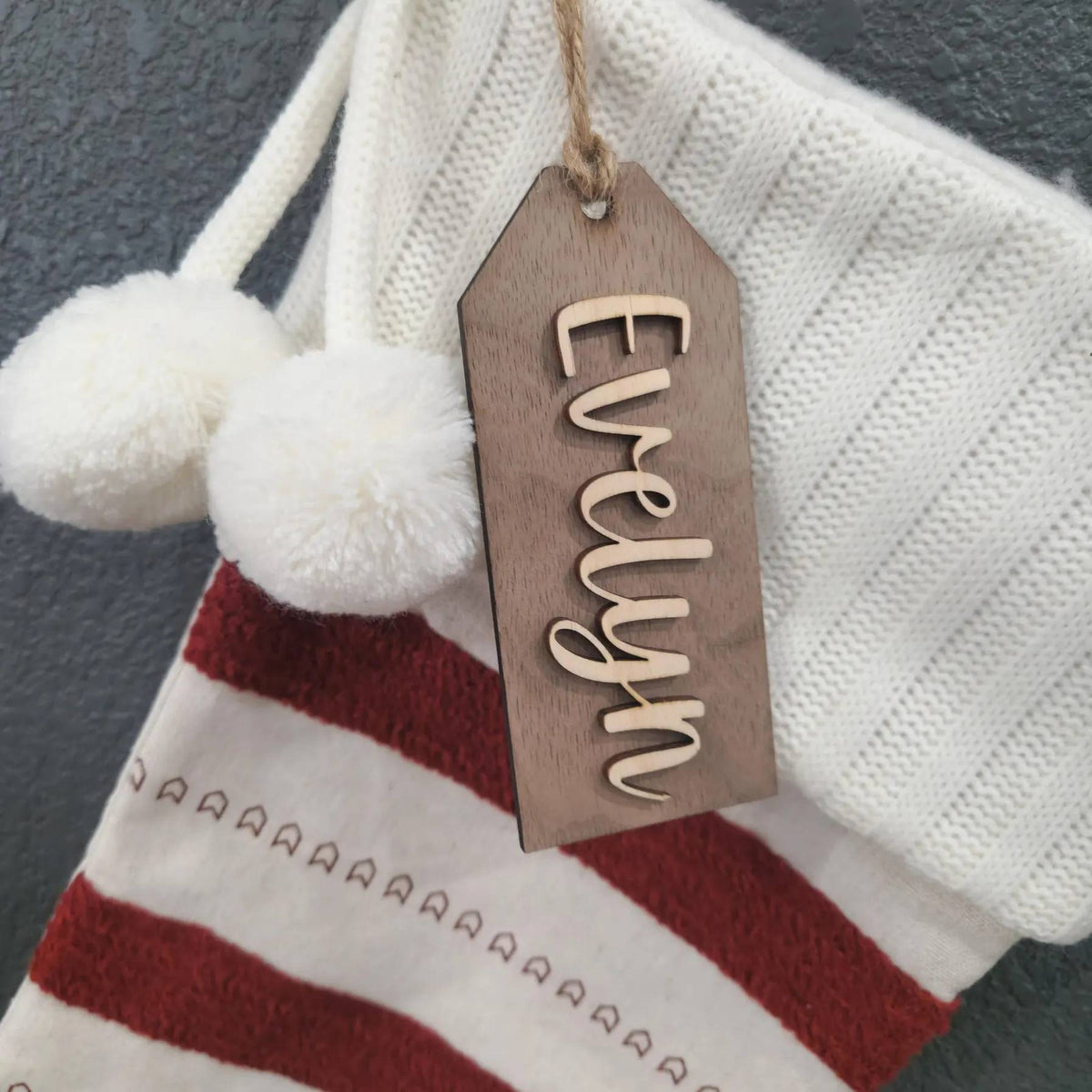 Personalized Name Wooden Christmas Stocking Tag HO82 900512