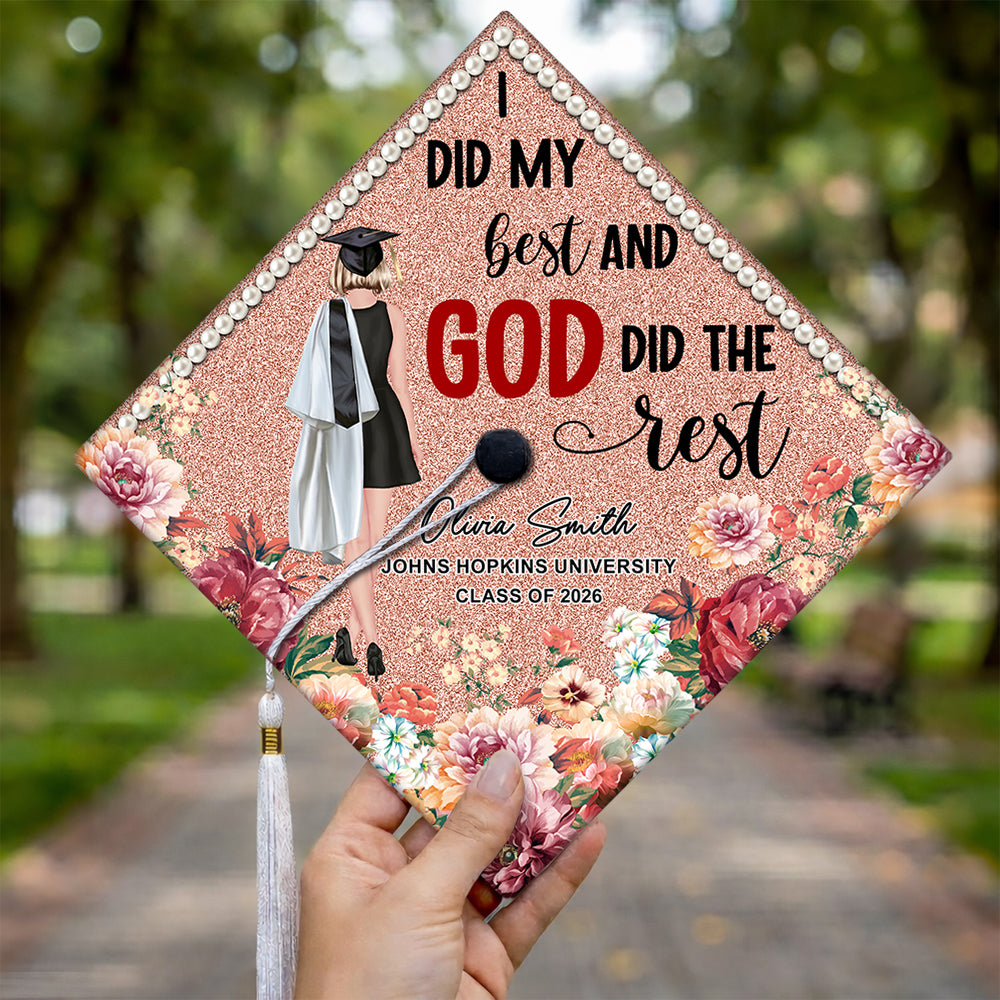 I Did My Best And God Did The Rest Personalized Class of 2026 Graduation Cap Topper Decoration CH07 910894