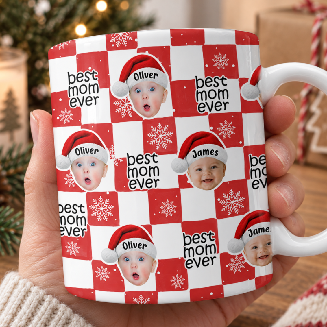 Custom Cute Baby Photo Best Dad, Mom Ever Christmas Pattern Print Full Mug LM32 670041