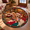 Custom Photo Dog Santa Hat 3D Illusion Round Rug, Christmas Home Decor HA75 57028