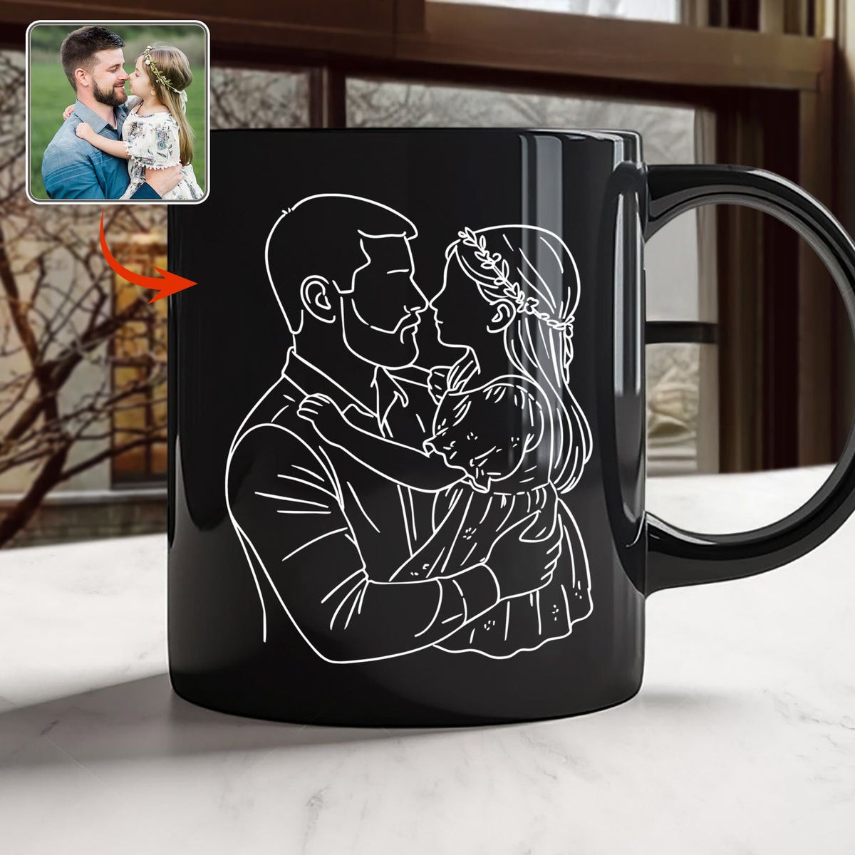 Custom Photo Dad With Kid Drawing Style Black Mug Gift For Birthday, For Dad HO82 894204