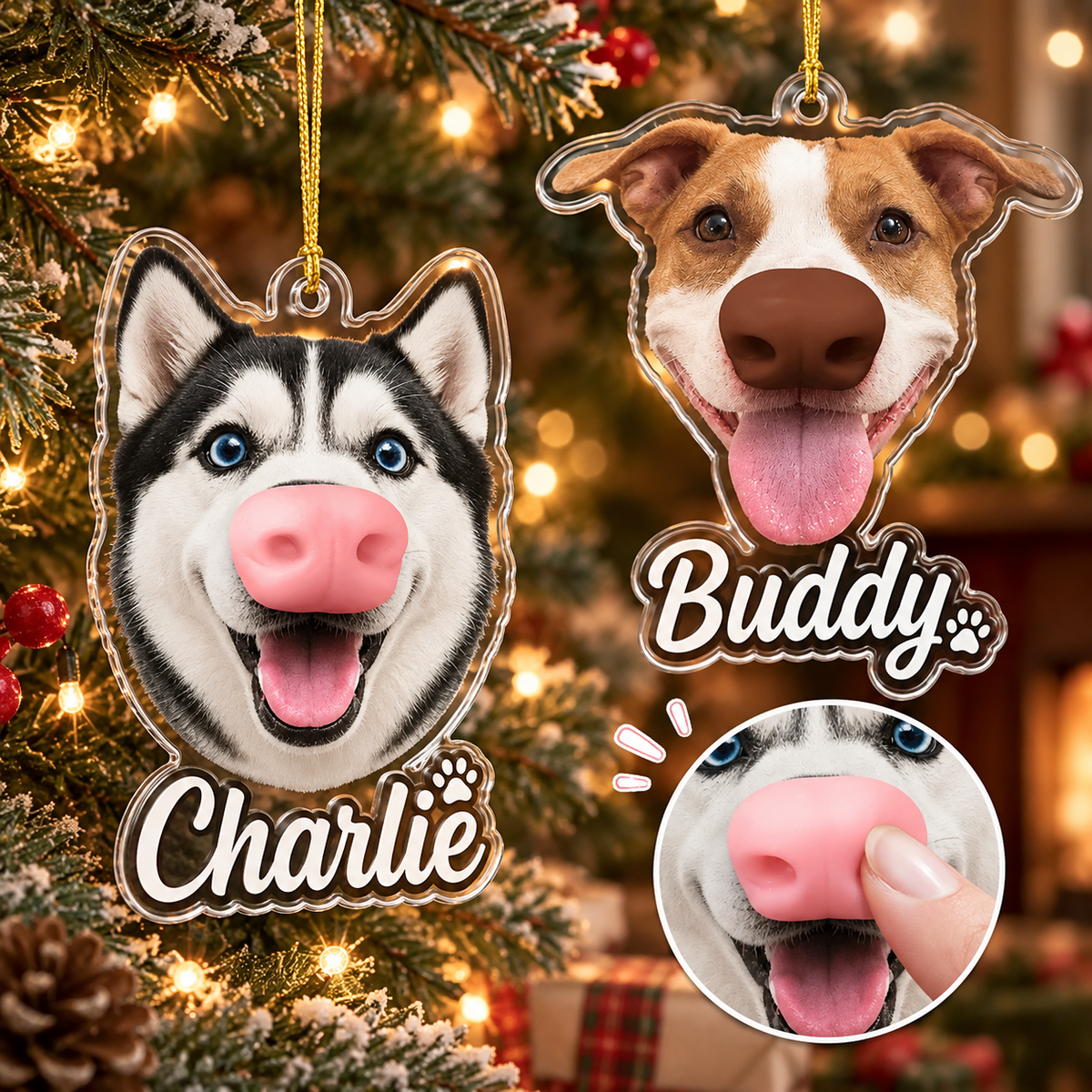 Custom Funny Dog Face Squishy Nose Acrylic Ornament, Christmas Gift For Dog Love LM32 670283