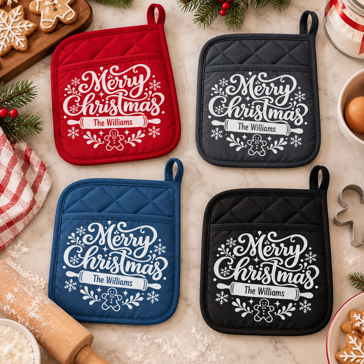 Personalized Family Name Merry Christmas Family Potholder LM32 670581