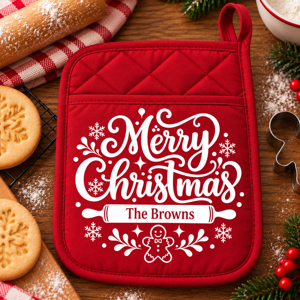 Personalized Family Name Merry Christmas Family Potholder LM32 670581
