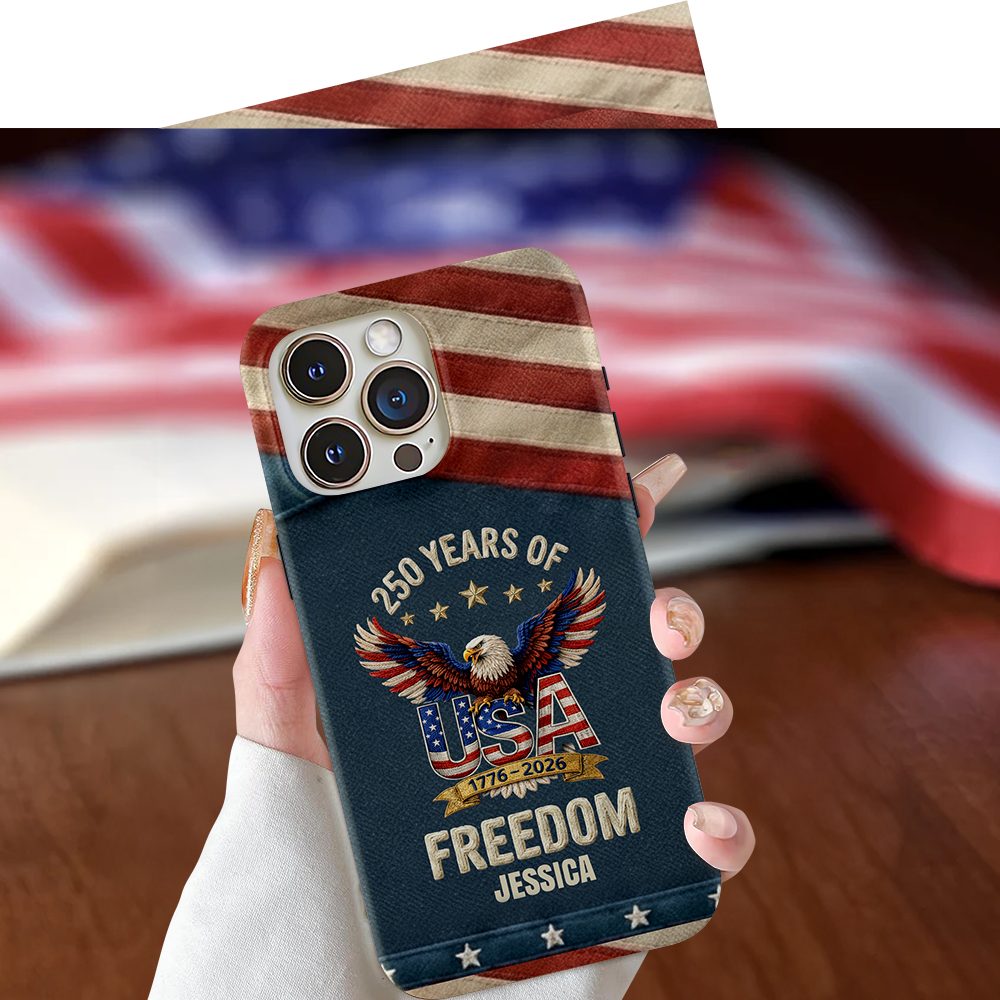 Personalized 250th Anniversary USA Patriotic Faux Pattern Phone Case Personalized 250th Anniversary USA Patriotic Faux Pattern Phone Case