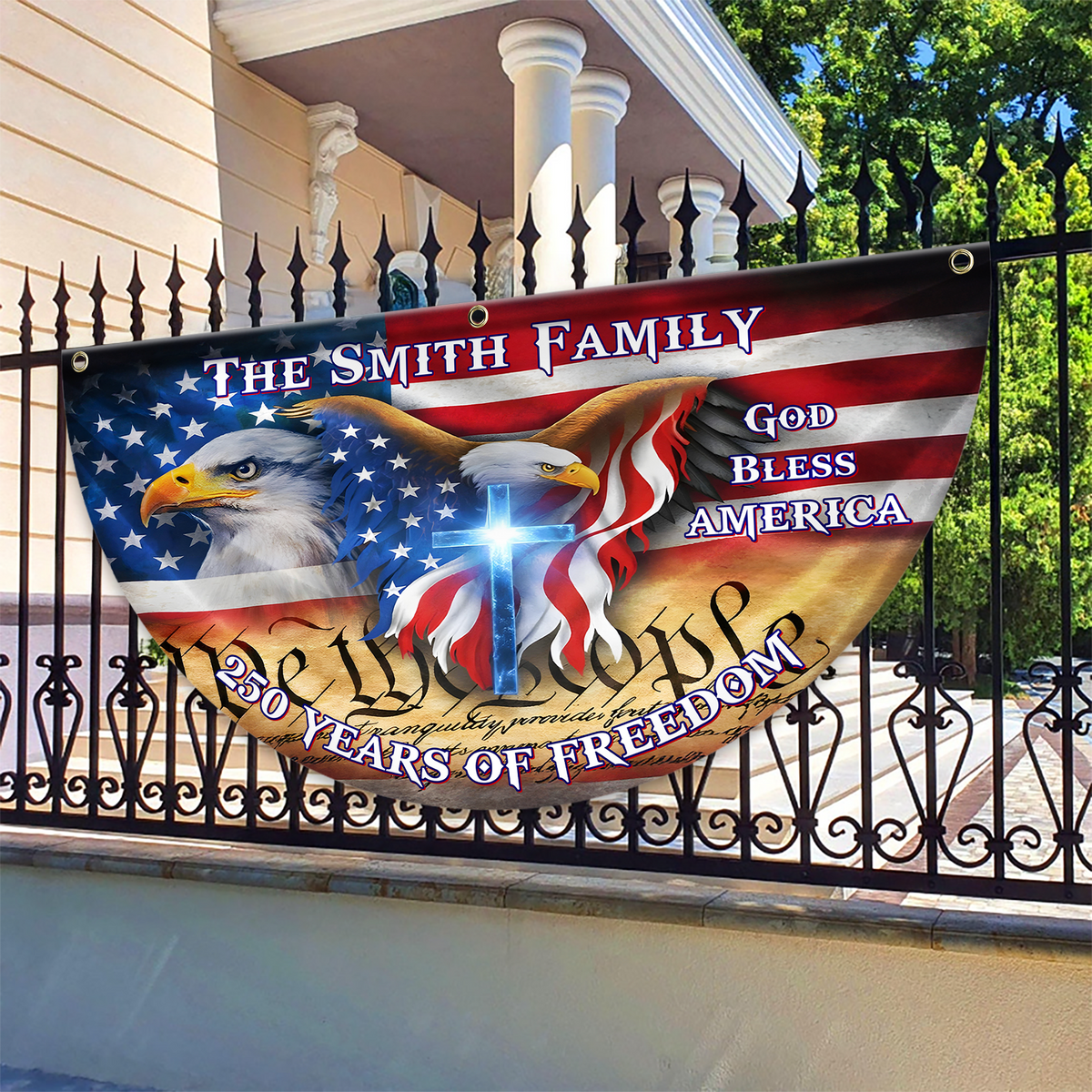 250 Years God Bless America Flag, Patriotic 1776-2026 Freedom Non-Pleated Fan Flag HA75 920136