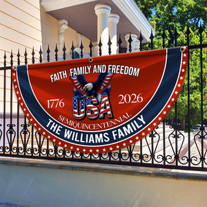 Custom Family Name Faith, Family & Freedom America 250 Years Non-Pleated Fan Flag CH07 910236