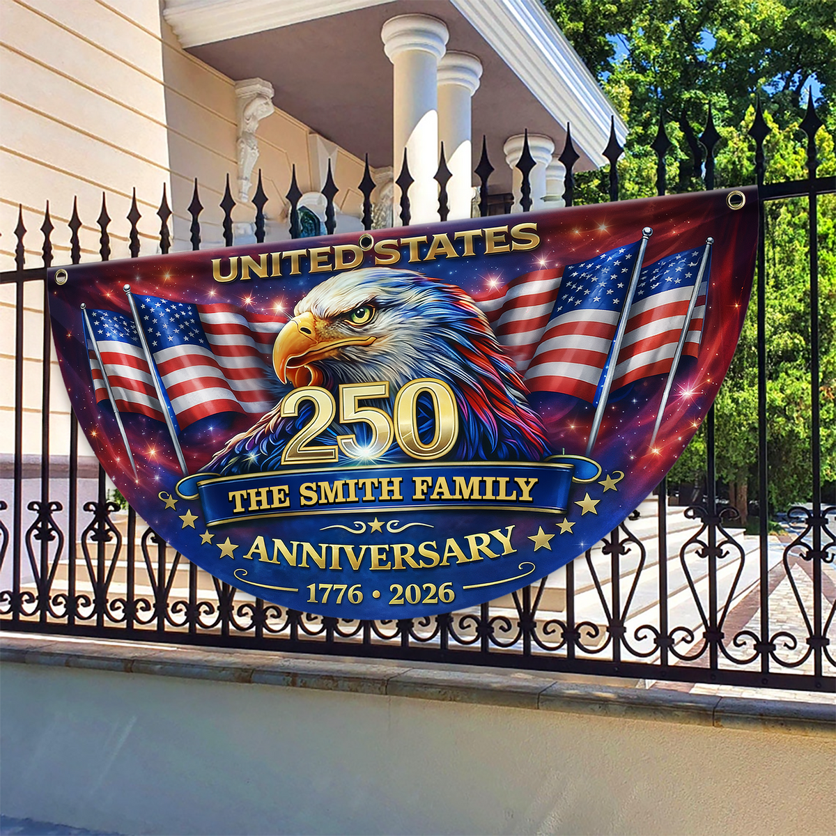 Personalized U.S 250th Anniversary with Family Name Non-Pleated Fan Flag CH07 911098
