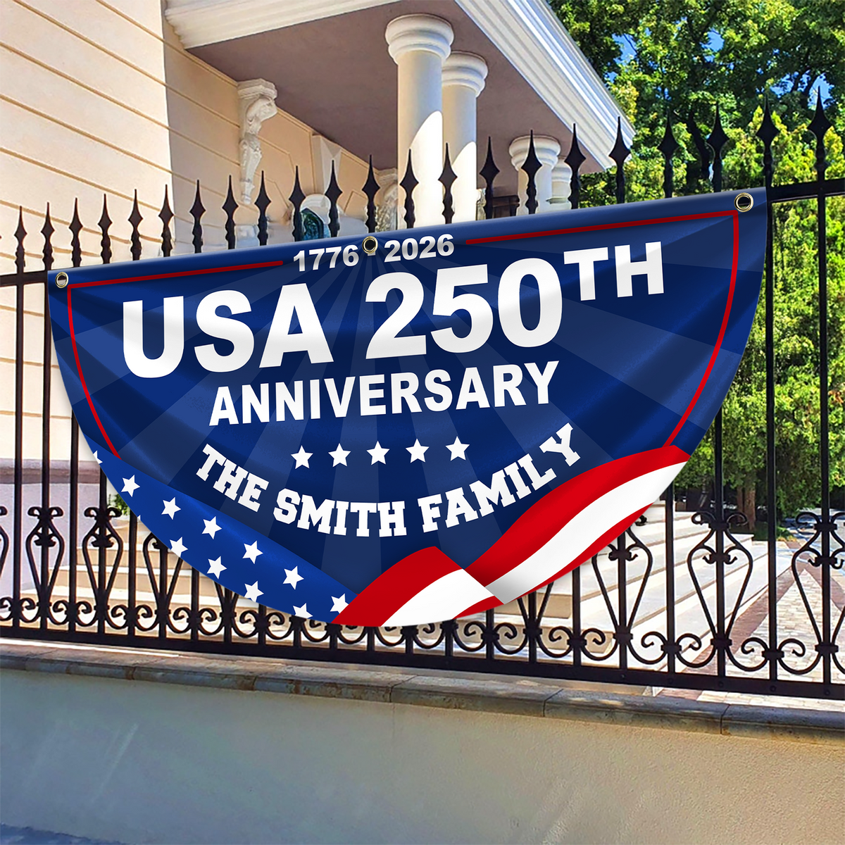 Custom Family Name USA 250th Anniversary 1776-2026 Non-Pleated Fan Flag HA75 920914