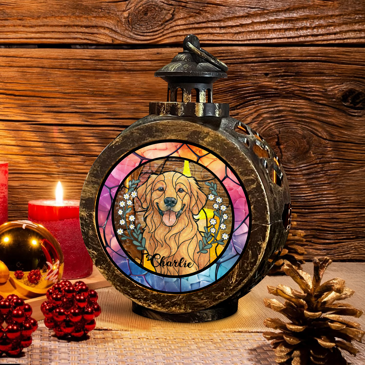 Custom Dog Portrait Photo With Memorial Candlelight Lantern Ornament HO82 900192