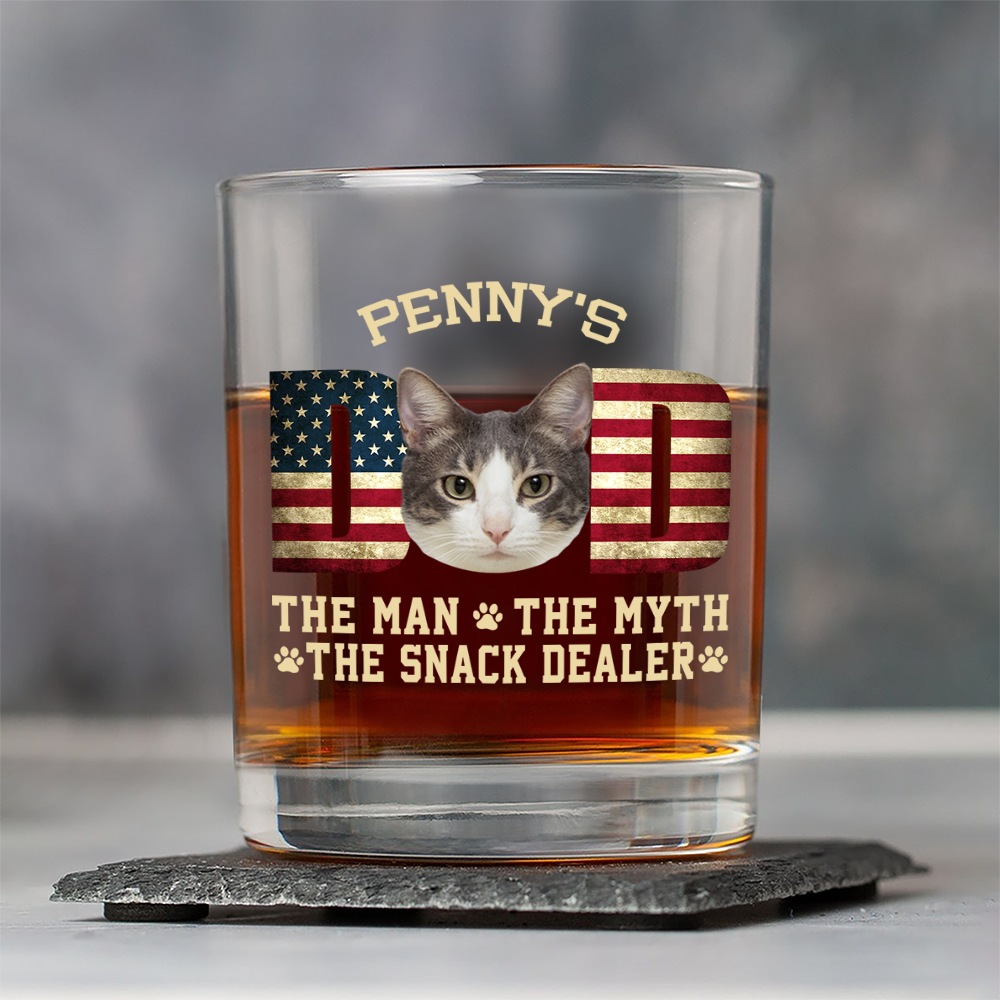Custom Photo Cat Dad The Man The Myth American Flag Dad Rock Glass HA75 892400