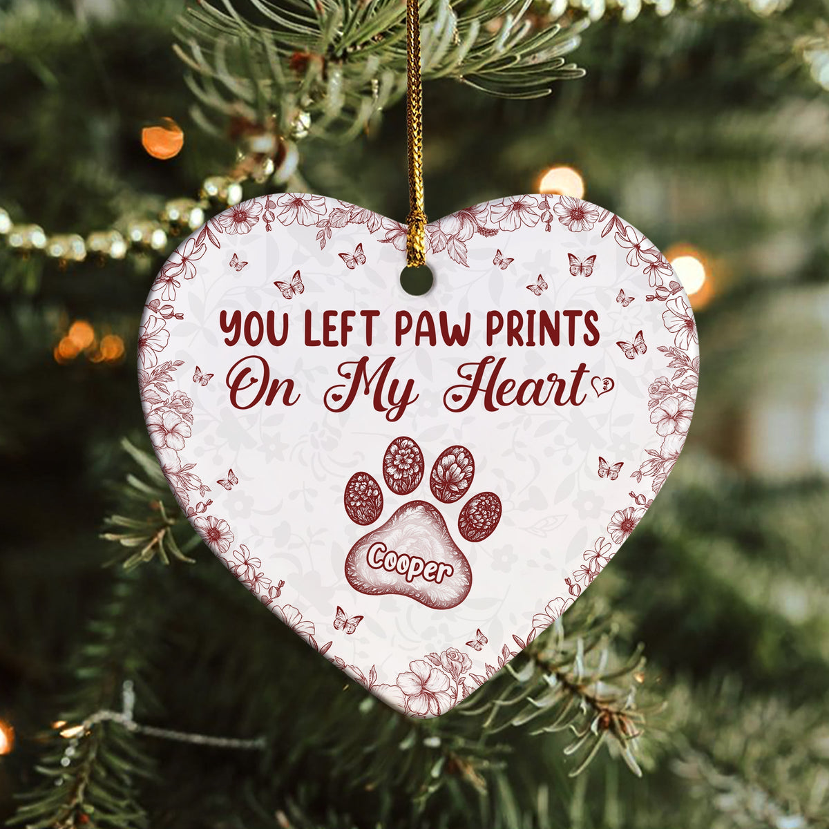 You Left Paw Prints On My Heart Personalized Dog Cat Memorial Heart Shaped Ceramic Ornament CH07 896992