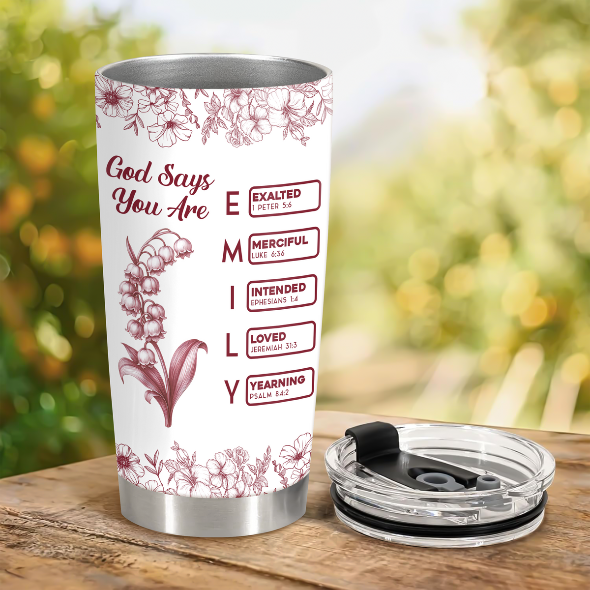 God Says I Am Name Letter In Bible Toile De Jouy Style - Personalized Fat Tumbler CH07 896824