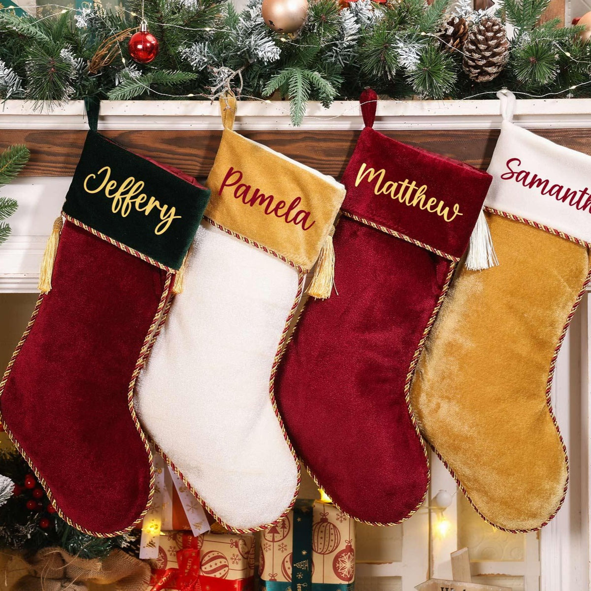 Personalized Velvet Christmas Stockings, Holiday Decorations, Christmas Gift LM32 670271