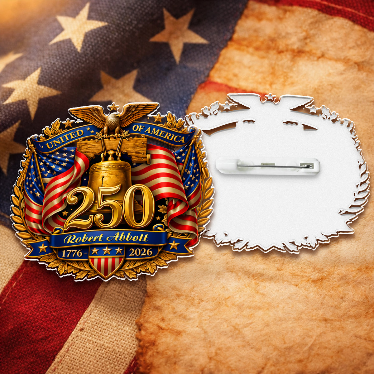 Custom Name USA 250th Anniversary Eagle Acrylic Pin HA75 920964