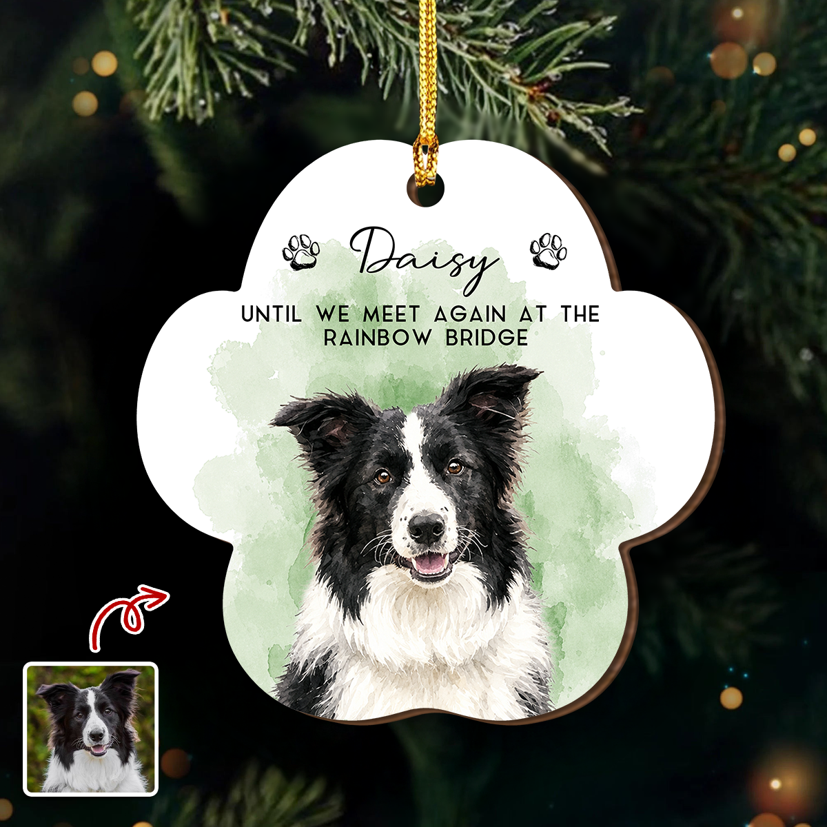 Custom Photo Pet Watercolor Wooden Ornament Loss Of Pet Gift CH07 180278