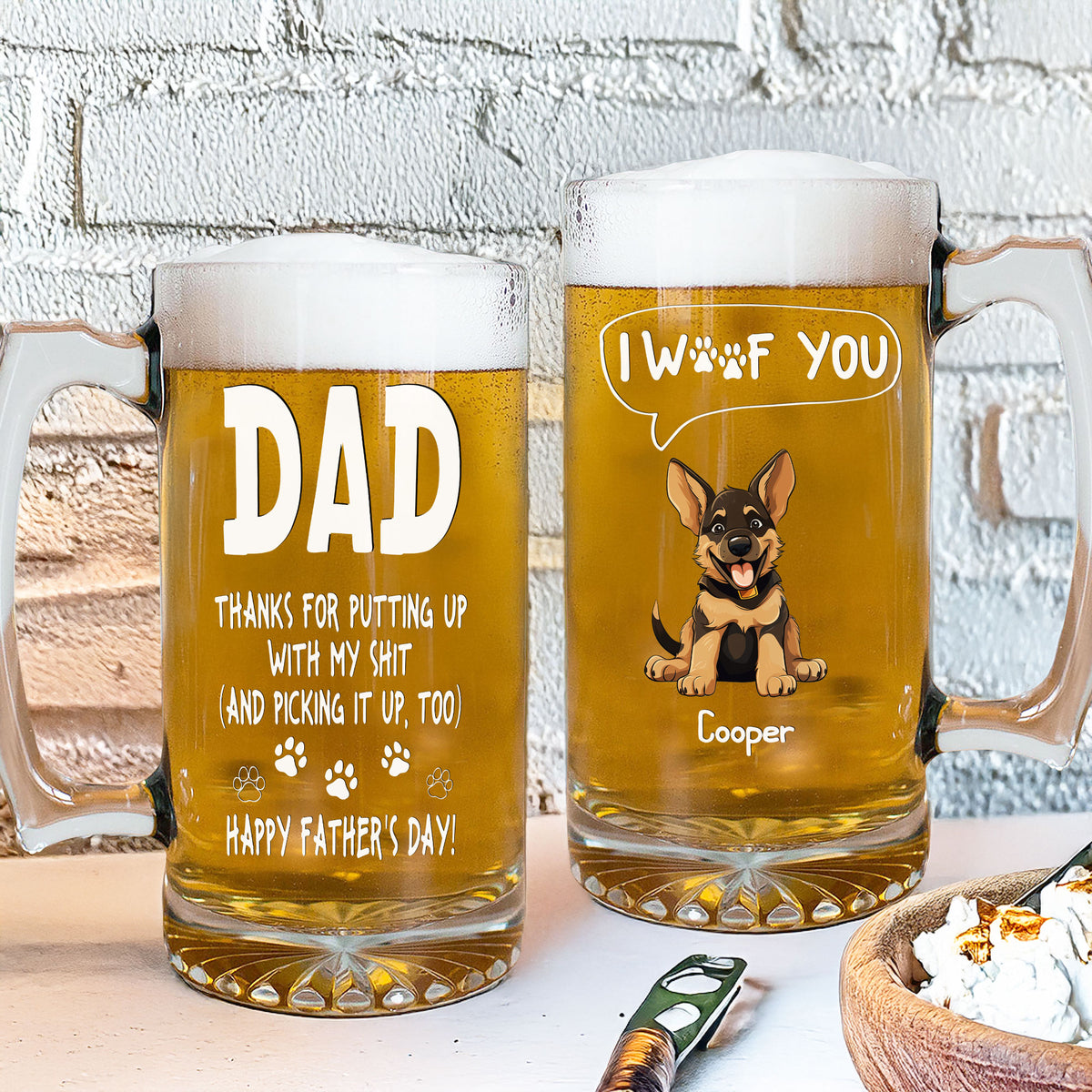 Thanks Dad We Woof You New Version - Personalized Beer Glass Mug TH10 892567