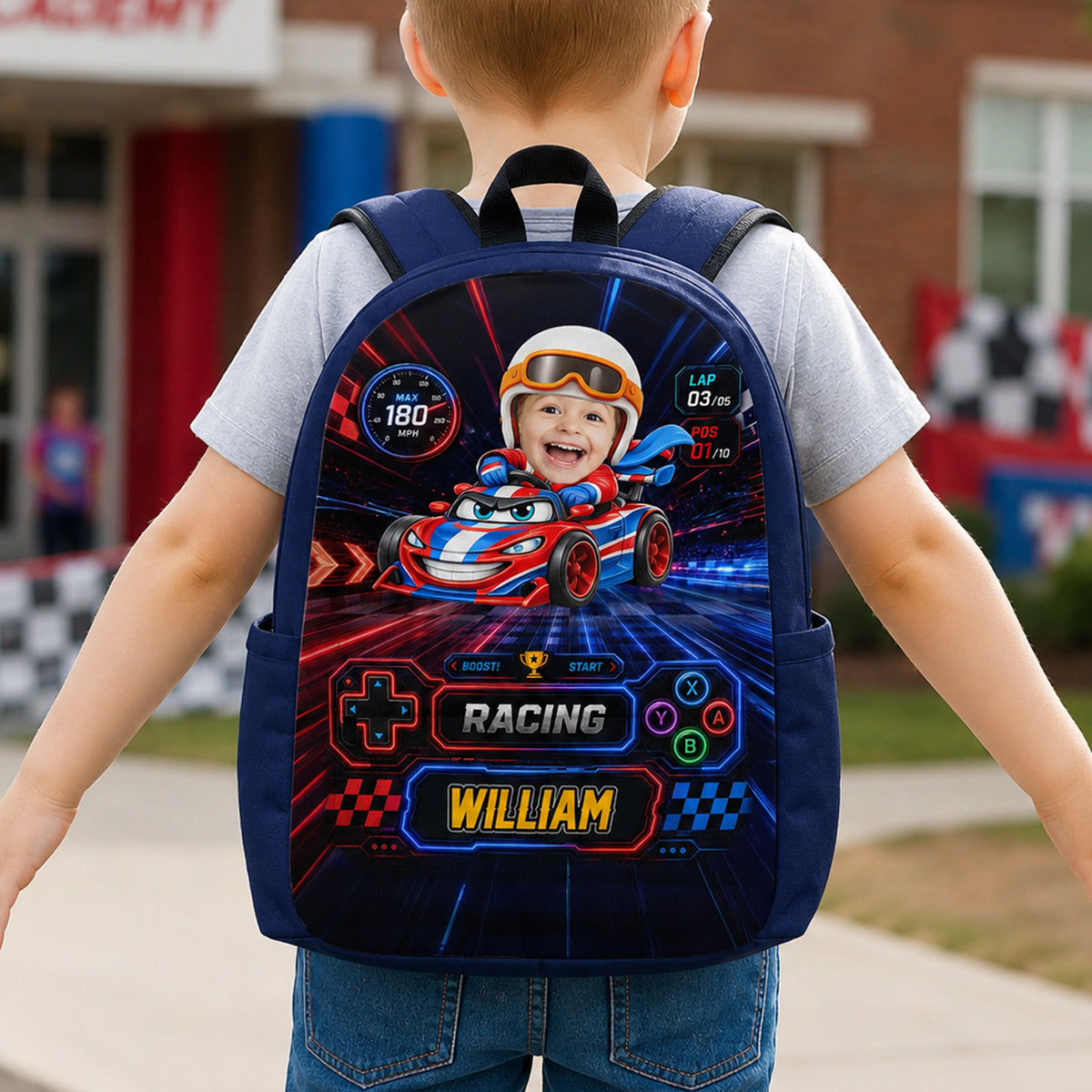 Personalized Photo Racing Car Backpack for Kids LM32 669611