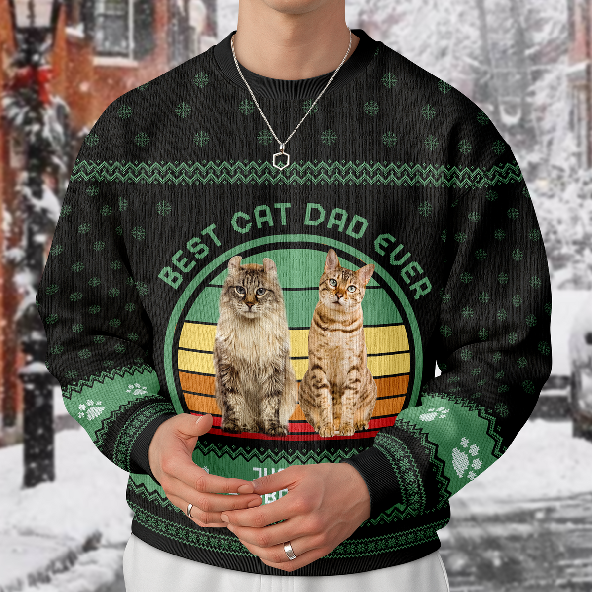 Custom Photo Best Cat Dad/Mom Ever - Personalized Unisex Ugly Sweater Christmas Gift For Cat Lovers HO82 900414