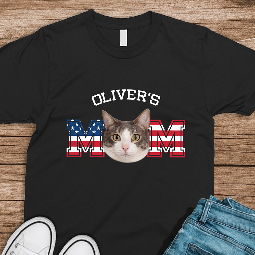 Custom Photo Cat - Cat's Dad US Flag Dark Shirt HA75 892424
