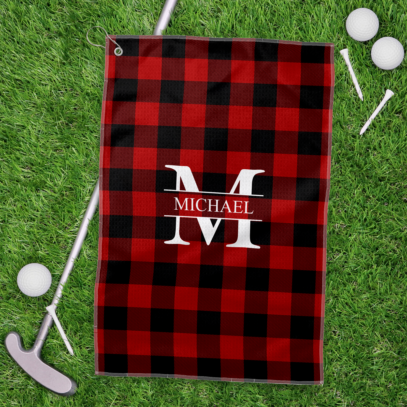Personalised Golf Club Wreath Plaid Golf Towel HO82 902172