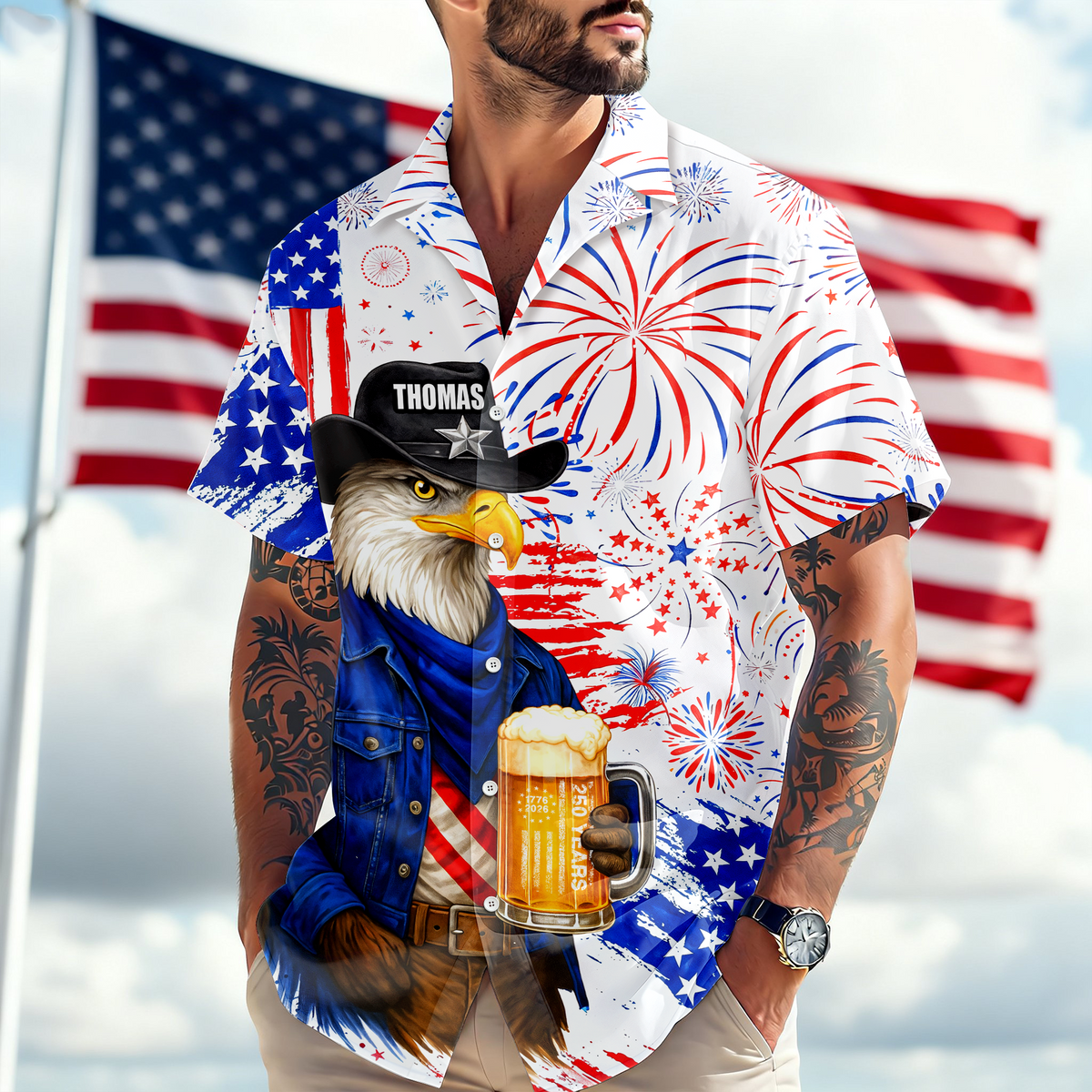 Personalized Name America 250th Birthday US Flag Hawaii Shirt HA75 921002