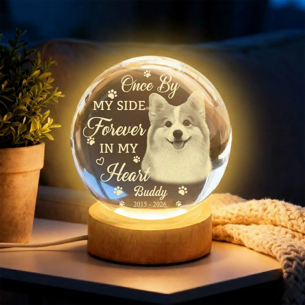Custom Photo Memorial Once By My Side Forever In My Heart Engraved Crystal Ball LED Night Light HO82 901418